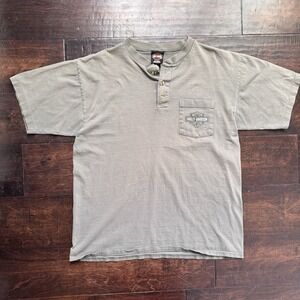 Faded Green Harley Davidson Made In USA Single Stitch 1997 Henley Shirt